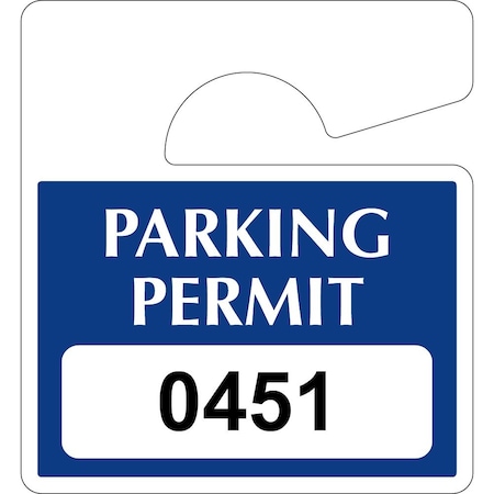 Lustre-Cal Heavy Duty Hanging Parking Permit Dark Blue 3in x 2.75in 55mil Plastic Serialized 450-500, 50PK 253812551Bd0451